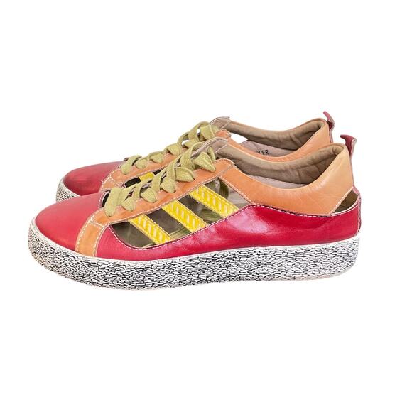 SPRING STEP L'Artiste Porscha Size 38/7.5 Red Leather Cutout Lace up Sneakers - Picture 1 of 7